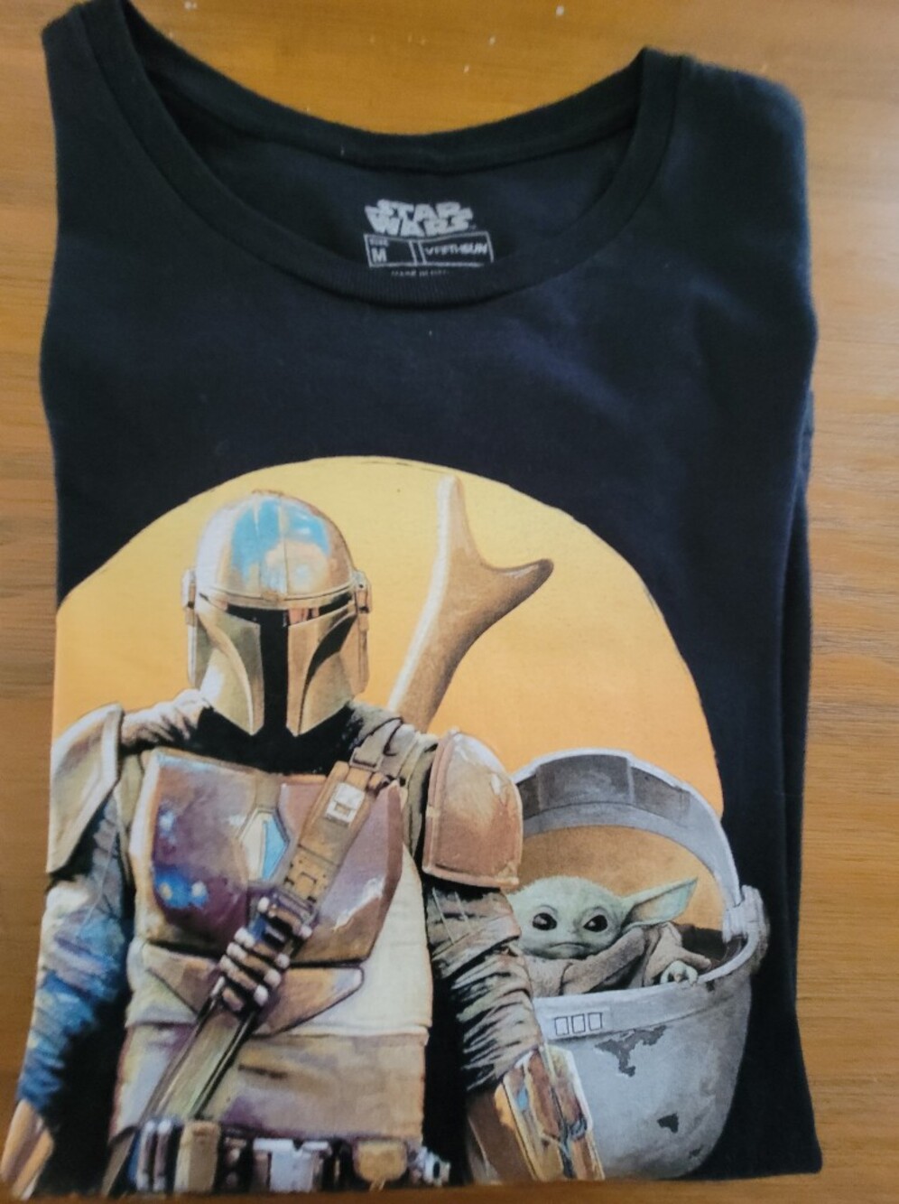 Star Wars Black Kids Tee with Mandalorian and Grogu Sunset Graphic